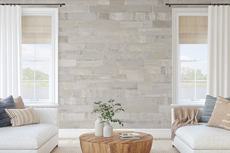 Whitewash houten plank behangmuurschildering: Peel and Stick wandbekleding afbeelding 4
