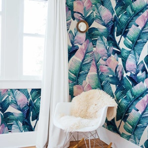 Papel tapiz de hojas de arcoíris: papel tapiz tropical colorido y extraíble