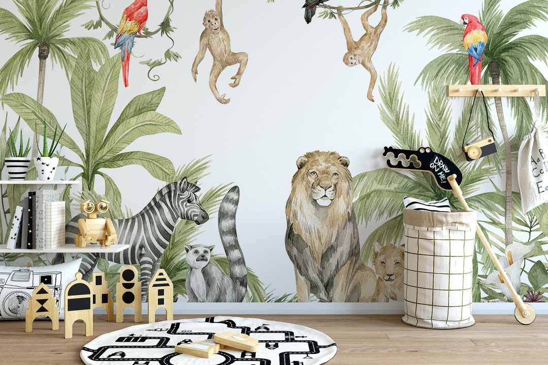 Jungle Animals Wallpaper Mural: Peel and Stick Safari Wall Covering - Etsy