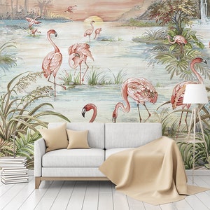 Carta da parati Flamingo, murale, stacca e attacca, autoadesiva, rivestimento murale di Bella Stampa Studio