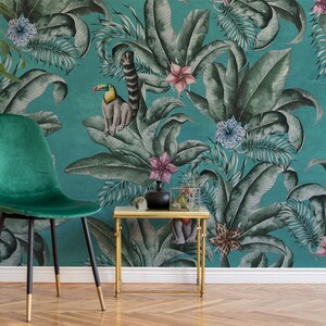 Tropischer Dschungel Tapete Wandbild: Schälen und Aufkleben Wandverkleidung