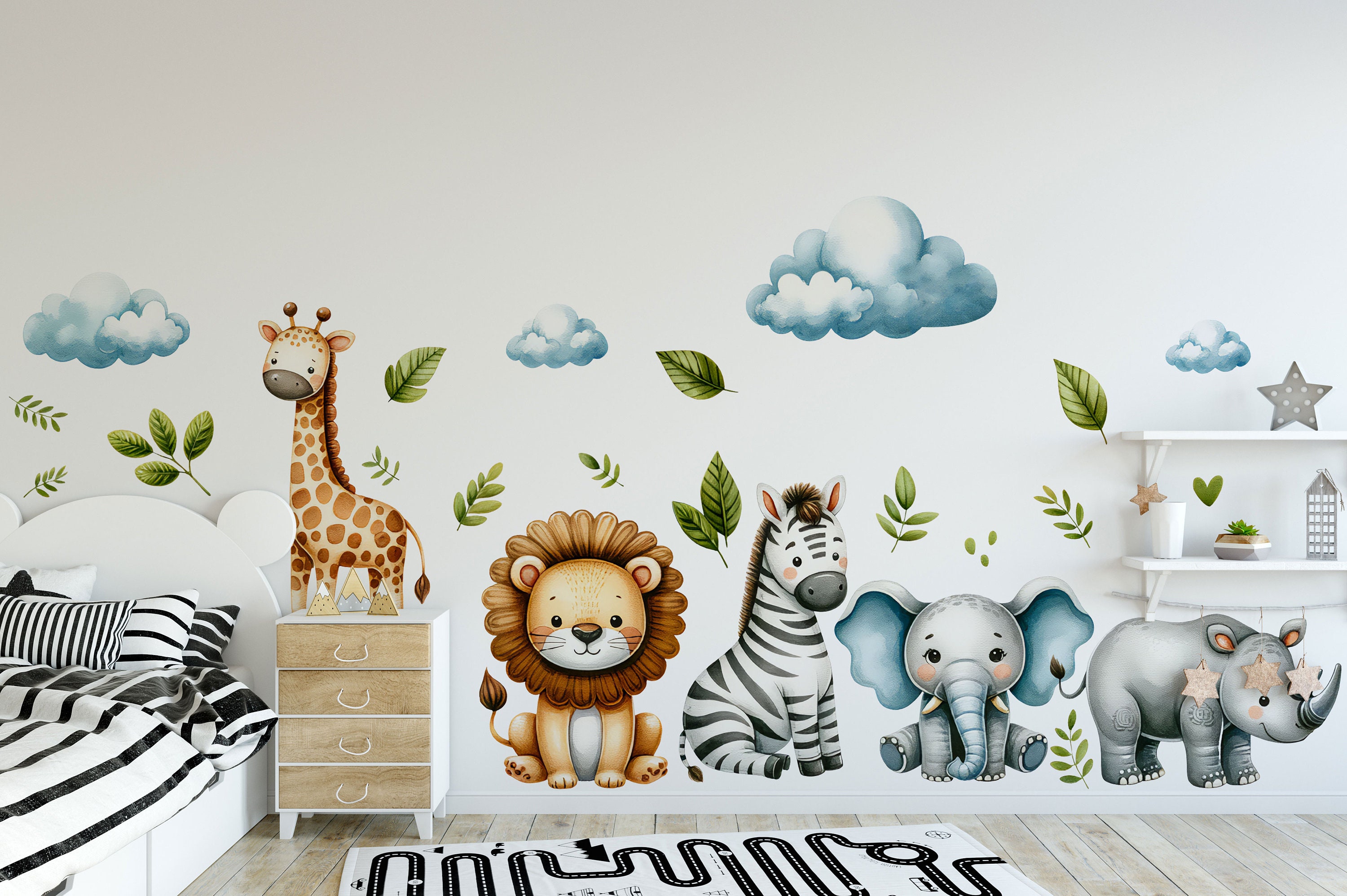 Watercolor Safari Animals Wall Decals: Peel & Stick Nursery Decor - Etsy