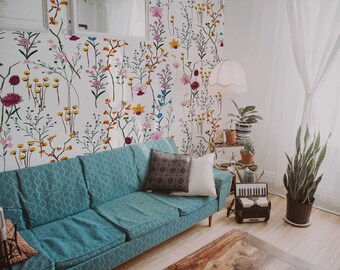 WIld Flowers Garden | Removable Wallpaper | Self-adhesive | Temporary wallpaper #79