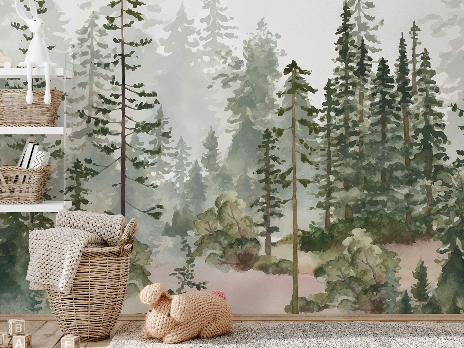 Watercolor Pine Tree Forest Wallpaper: Peel and Stick Nursery Decor - Etsy