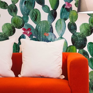 Cactus con fiori / Carta da parati rimovibile / Autoadesivo / Carta da parati temporanea #230