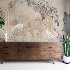 Abstract Peacock  Wallpaper, Wall Mural, Peel and Stick, Self Adhesive, Wall Covering by Bella Stampa Studio
