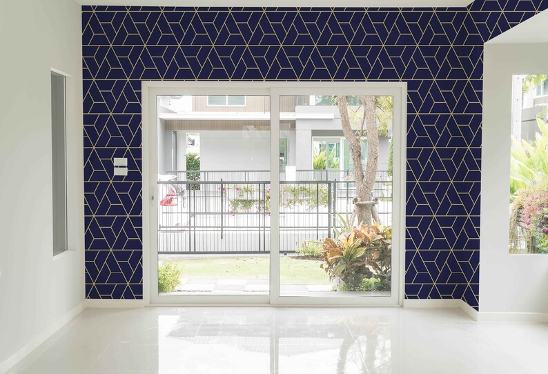 Navy Geometric Removable Wallpaper Selfadhesive Etsy