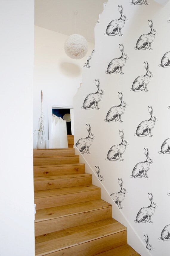Self Adhesive Removable Wallpaper Sketched Rabbits Peel and Stick 159
