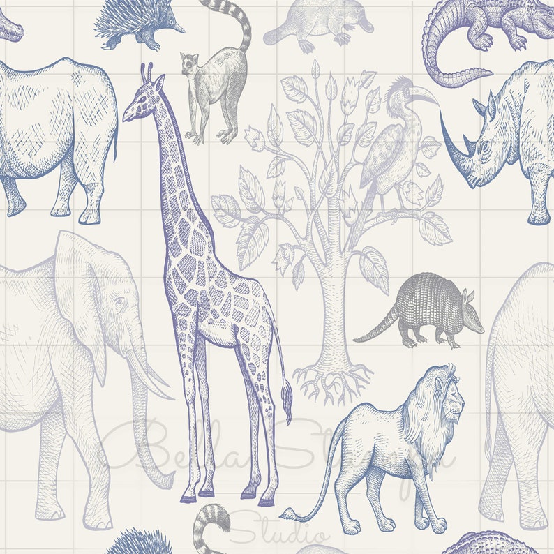 Jungle Animals Removable Wallpaper Selfadhesive Etsy