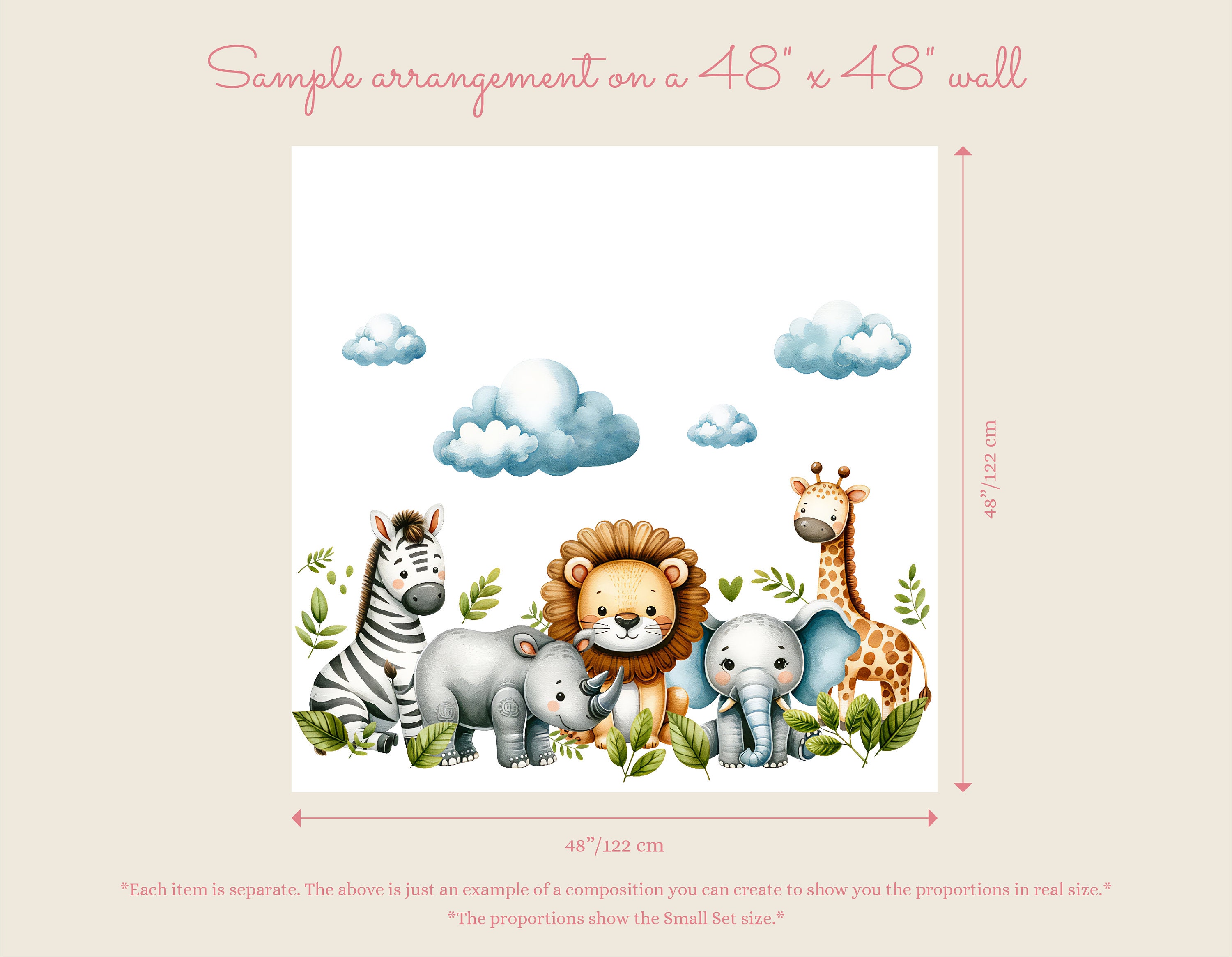Watercolor Safari Animals Wall Decals: Peel & Stick Nursery Decor - Etsy