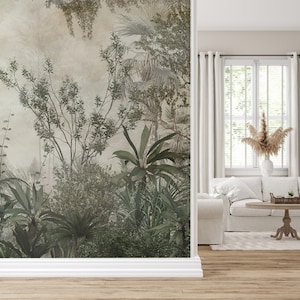 Tropical Jungle Plants Wallpaper, Wall Mural, Peel and Stick, Self Adhesive, Wall Covering by Bella Stampa Studio