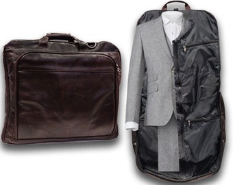 GoalWinners Pure 100% Leather Men's Suit Carrier Garment Cover Dress Travel Weekend Cabin Luggage Bag Leather Briefcase Overnight Suit Bag