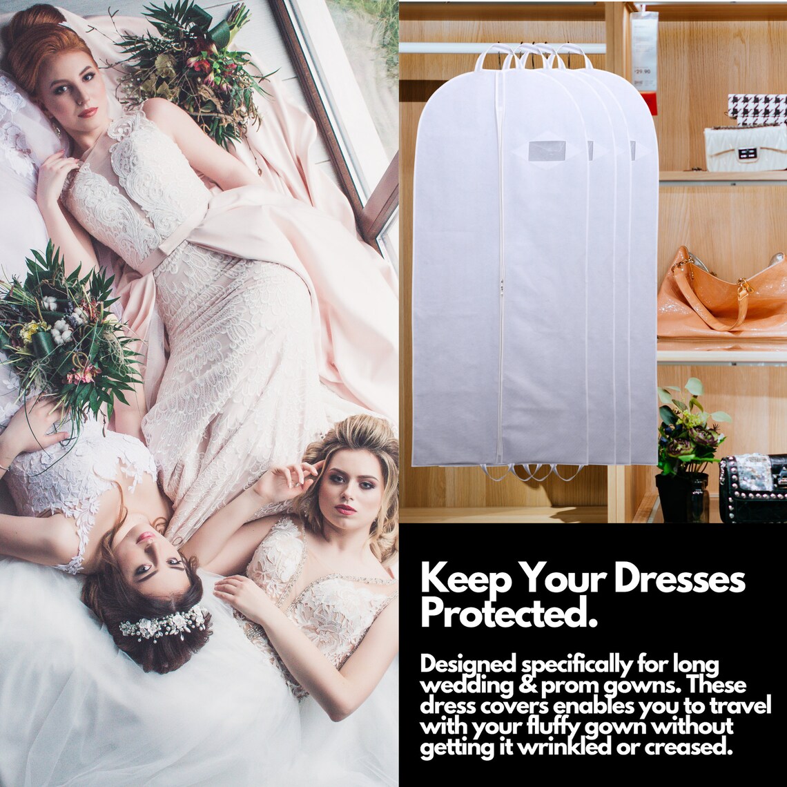 White 72 Breathable Long Bridesmaids Wedding Dress Cover Etsy