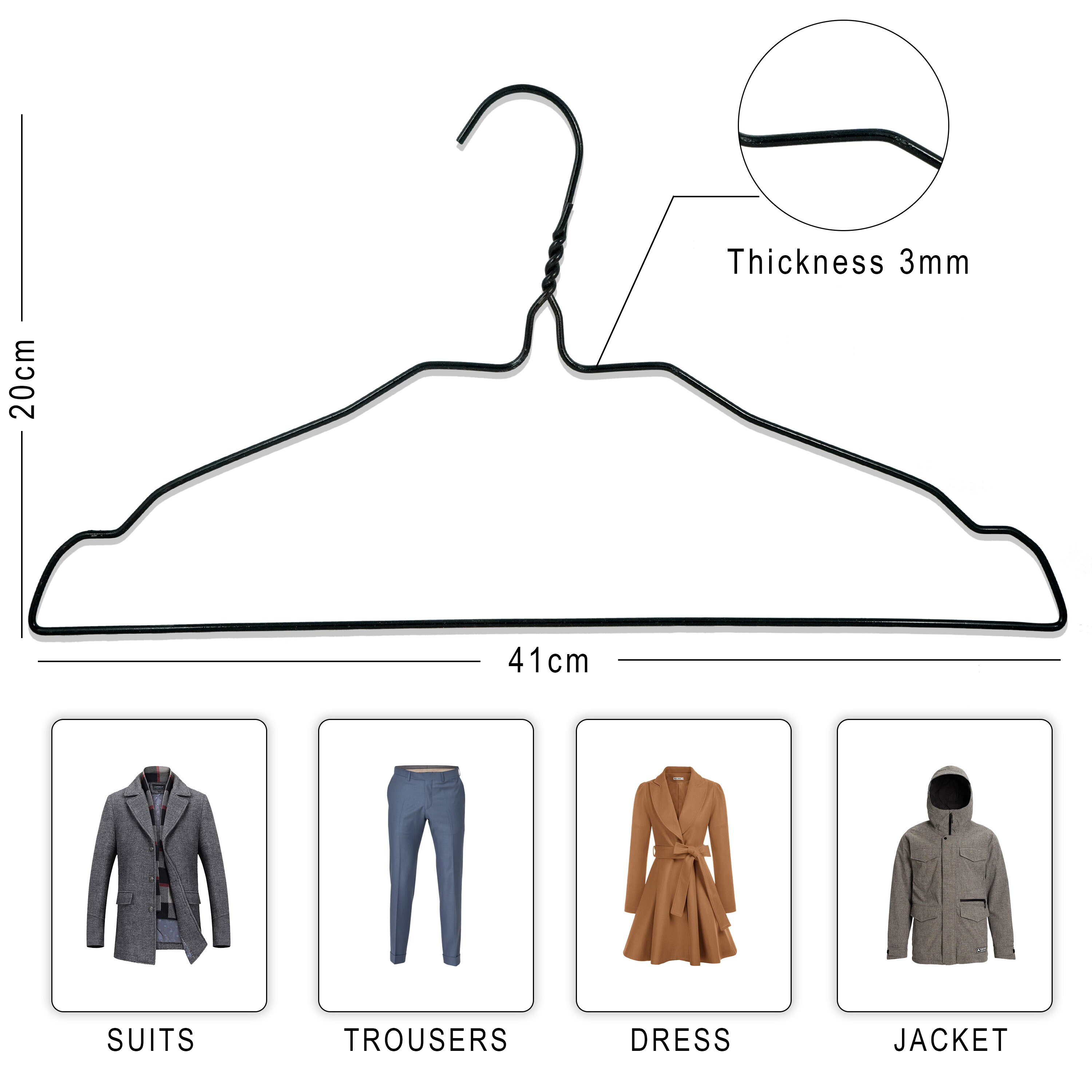 Black Heavy Duty Rust Free Stainless Steel Metal Coat Dress Clothes