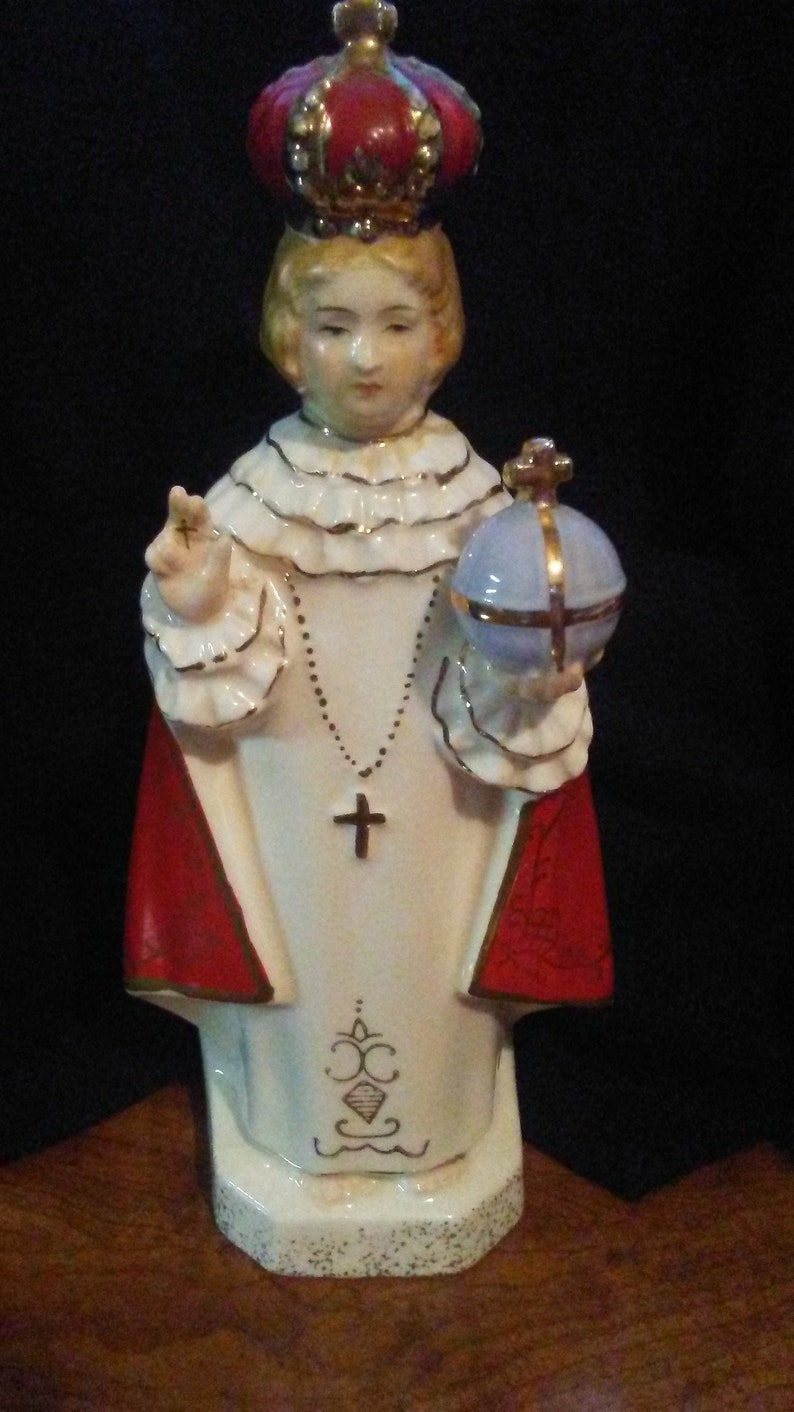 Old Vintage Religious Ceramic Saint Figurine Statue Rosary Holder 8 inches