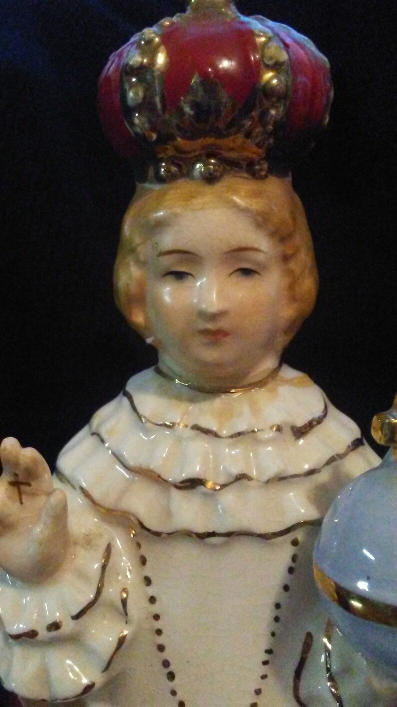 Old Vintage Religious Ceramic Saint Figurine Statue Rosary Holder 8 inches