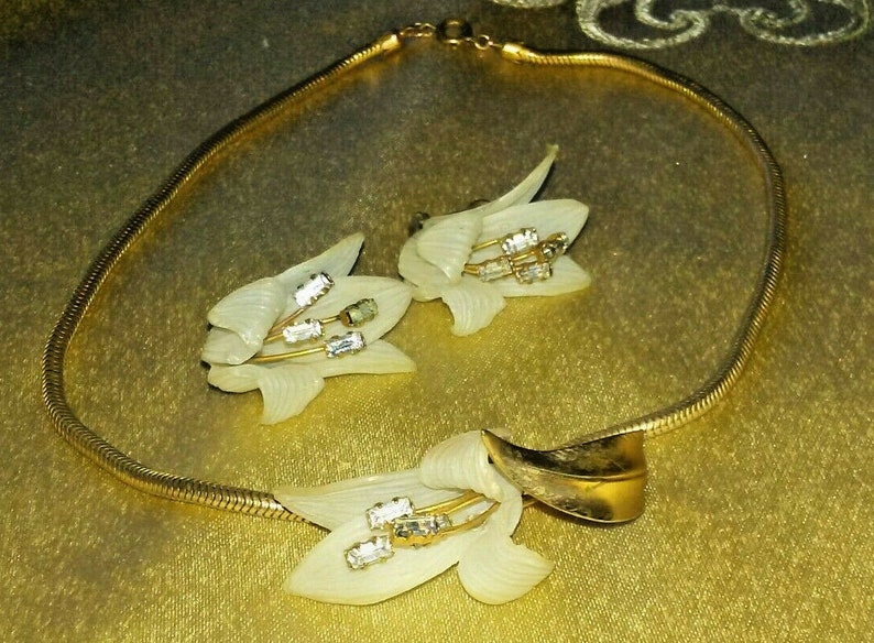 RARE Vintage Crystal Flower Necklace /& Earrings Set Made in Austria Demi Parure Lot of 2