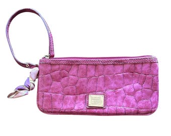 Liz Claiborne Wristlet Faux Leather Crocodile Print Magenta Pink Y2K Barbiecore