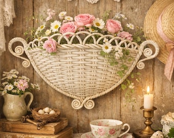 Bolsillo de pared de imitación de mimbre de Burwood Products, estilo cottagecore/abuela, de 1973.