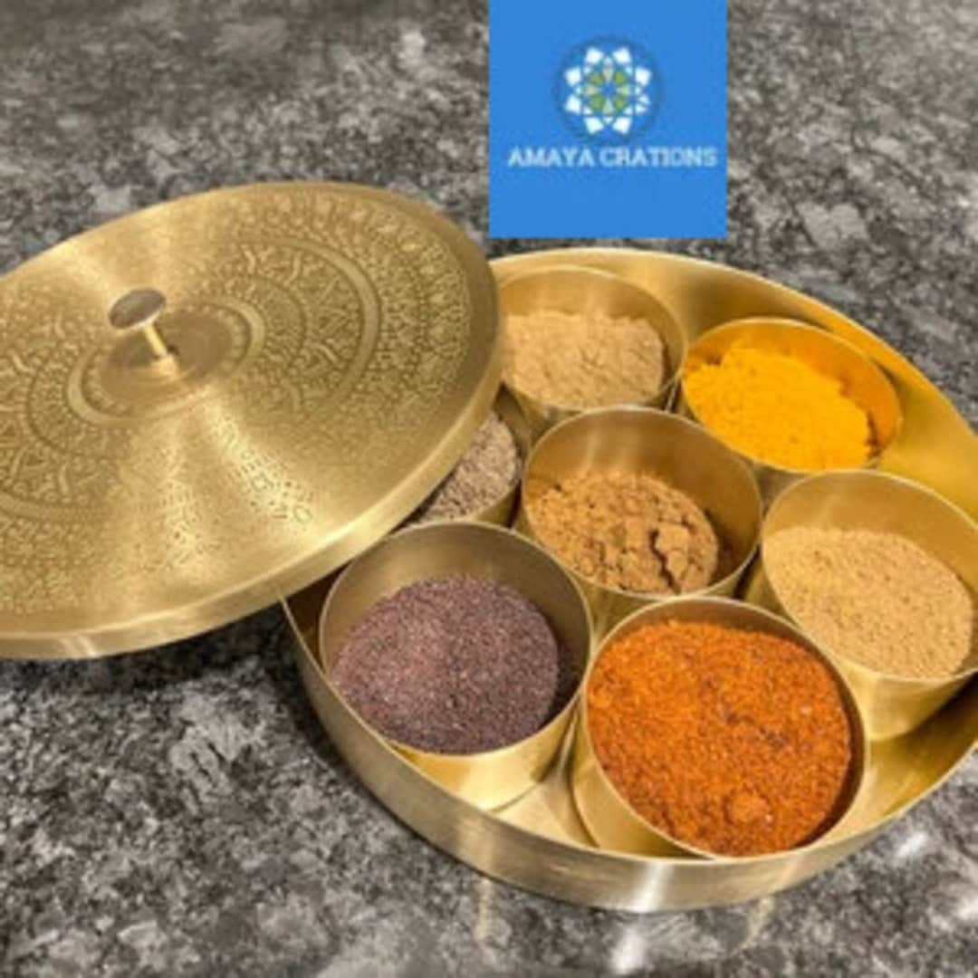 Indian Handcrafted Brass Metal Spice Box Kitchen Storage Containers