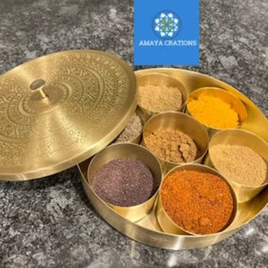 Handcrafted Brass Masala Dabba: Indian Spice Storage Box, 8-inch