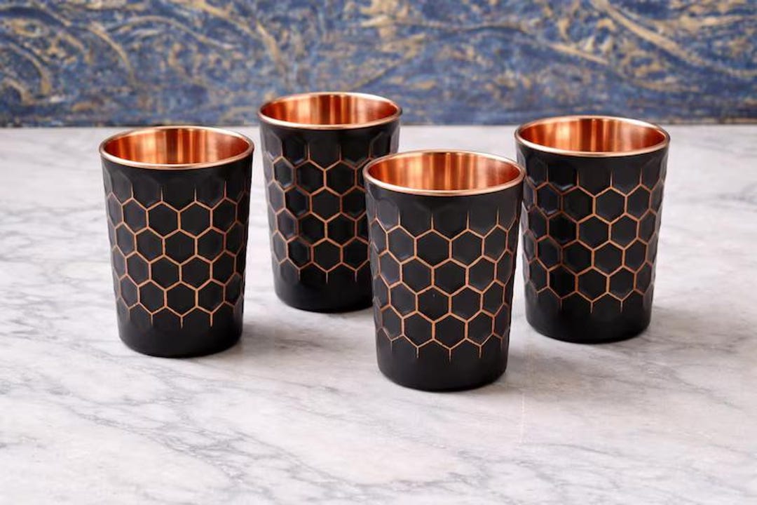 Pure Copper Water Glass Set: Handmade Drinkware, Ayurveda Health Benefits