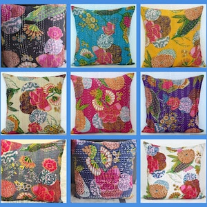 All Size kantha Cushion Cover,16x16,18x18,20x20,22x22,24x24 Indian Handmade Kantha Throw Pillow Decorative Pillow Cover, Sofa Pillow Cover