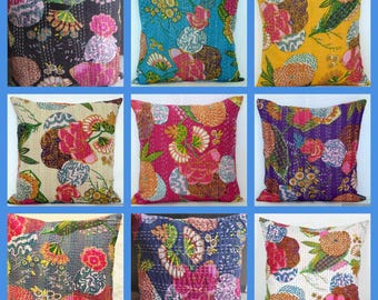 All Size kantha Cushion Cover,16x16,18x18,20x20,22x22,24x24 Indian Handmade Kantha Throw Pillow Decorative Pillow Cover, Sofa Pillow Cover