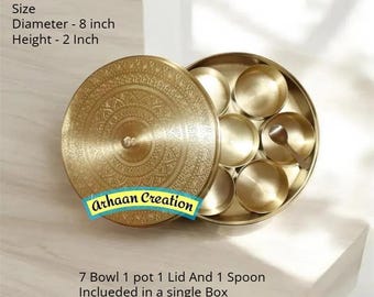 Brass Spice Box Indian Masala Dabba With Spoon | Traditional Kitchen Decor | Housewarming Gift