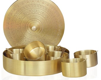 Indian Handmade Pure 100% Brass Spice Kitchen Storage Containers/ Masala Box/Storage Box/Decorative Round Spice Box