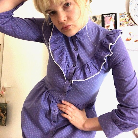 Vintage Prairie Romantic Dress 1970s UK Dress Size