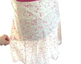 90s Vintage Pretty Ditsy Print Flowers Floral A Line Fine Cotton Skirt Knee Midi White Mint Pink Size XS to S
