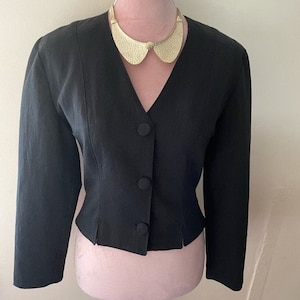 Vintage Early 90s Fitted Black Jacket Skinny Fit Blazer Fabric Covered Buttons Approx UK Size 8