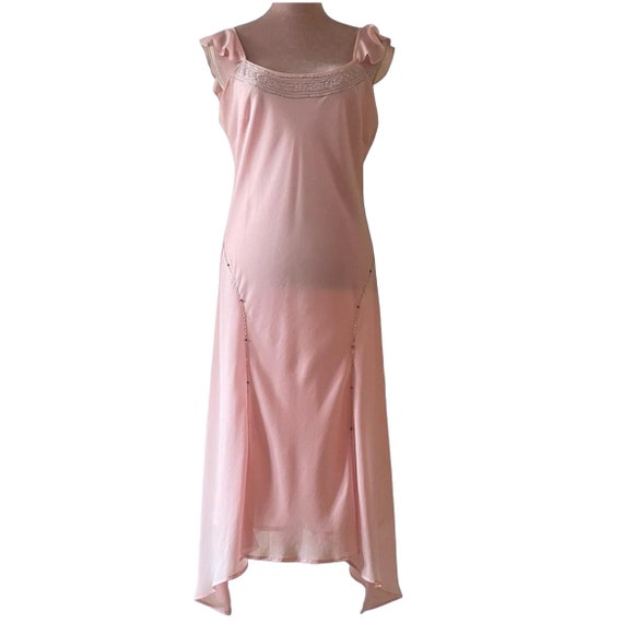 1930s Style Bias Evening Gown Floaty Ruffle Crepe Semi Sheer Occasion Wear  Pink Silver Diamante Jewel Beaded Asymmetric Grecian M L XL - Etsy