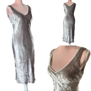 90s Silver Crushed Velvet Bias Cut Silk Mix Viscose Approximate UK Size 8 to 10 Grunge Fairy Boho