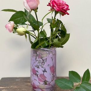 Small beautiful vase. Colored glass vase in shades of pink. Ukrainian art glass.