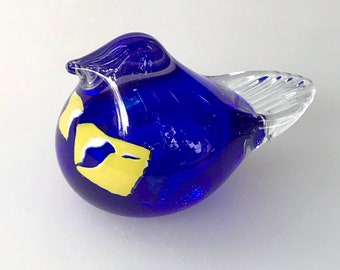 Yellow-blue glass bird Ukrainian handmade product Glass from Ukraine Glass souvenir