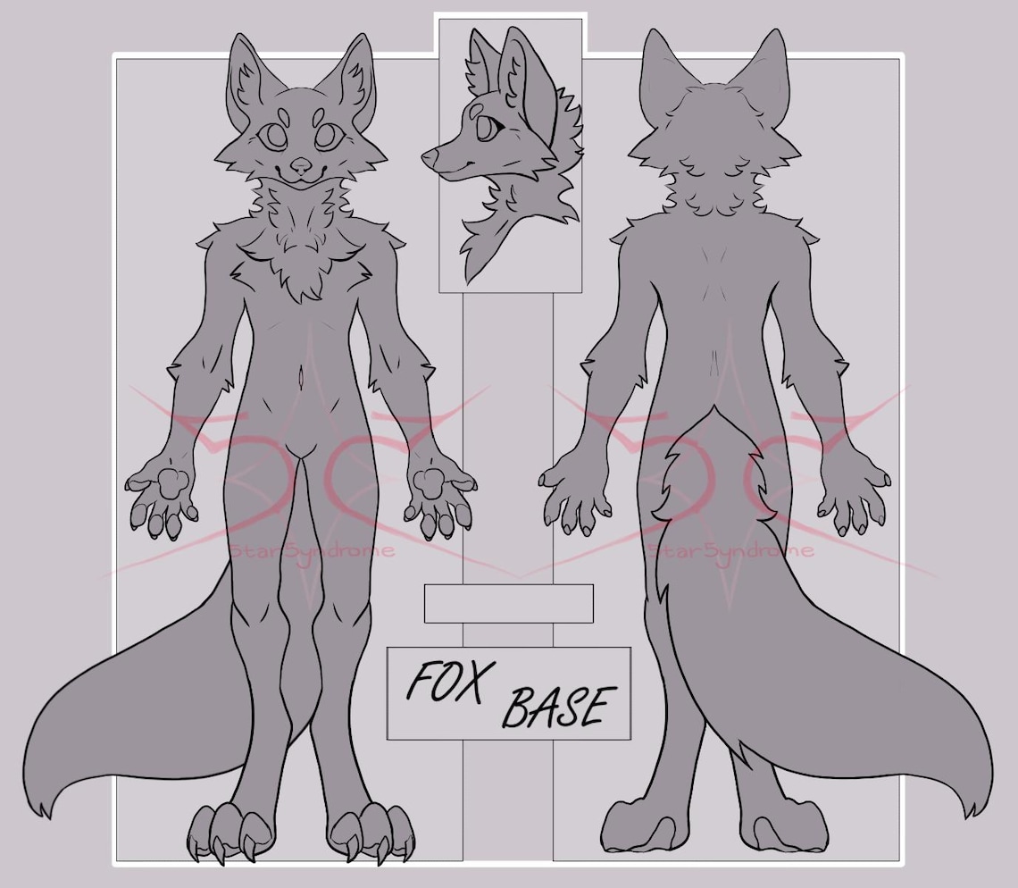 Anthro Furry Fox Canine Lineart Base Fursona Ref Sheet Psd & Png - Etsy