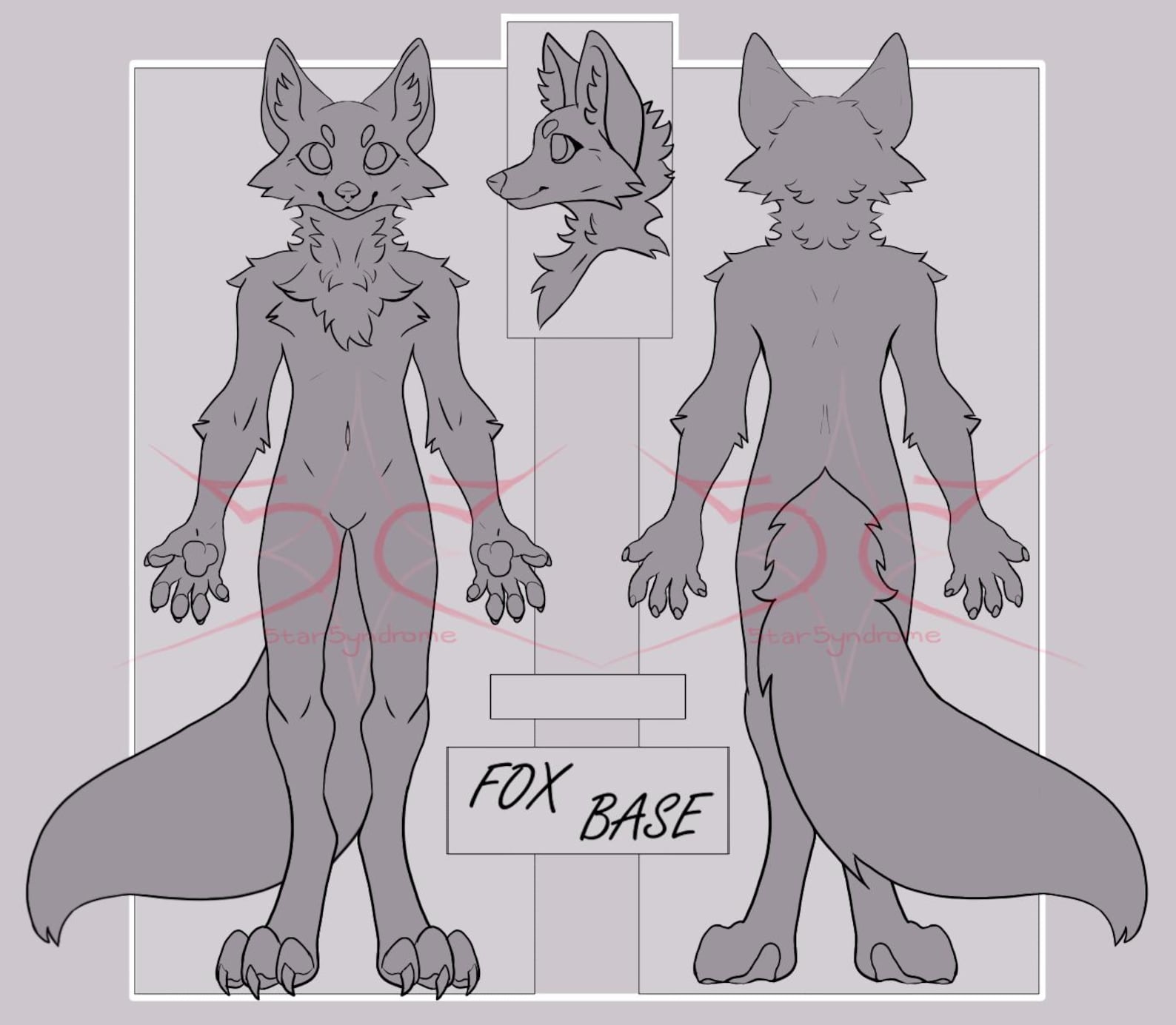 Anthro Furry Fox Canine Lineart Base Fursona Ref Sheet Psd & Png - Etsy