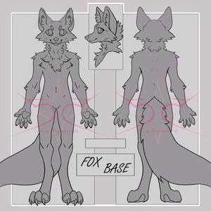Anthro Furry Fox Canine Lineart Base Fursona Ref Sheet psd & png