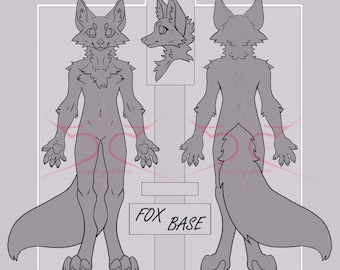 Anthro Furry Fox Canine Lineart Base Fursona Ref Sheet psd & png