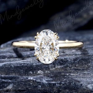 Oval Lab Grown Diamond Engagement Ring 14K Rose Gold Moissanite Solitaire Propose Ring Classic Simple Bridal Stackable Ring Anniversary Gift