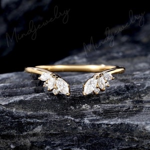 Geelgouden open ring vintage unieke marquise geslepen moissaniet gebogen bruiloft lab diamant band vrouwen massief gouden bijpassende bruids belofte cadeau