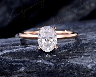 6*8 Oval LAB Diamond Engagement Ring, Rose Gold Lab Grown Diamond Ring, Solitaire Moissanite Classic Simple Bridal Ring, IGI Lab Diamond