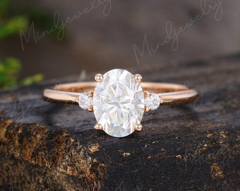 Oval Moissanite engagement ring Unique Diamond cluster ring Rose gold engagement ring vintage wedding Bridal Anniversary gift for women