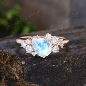 Pear shaped Moonstone engagement ring Unique Cluster engagement ring vintage Rose gold Bridal antique Promise Anniversary gift for women