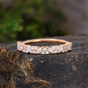 Marquise cut Moissanite wedding band Rose gold wedding band women Half eternity vintage Matching Unique Bridal Stacking Promise gift for her