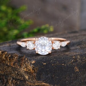 Cluster White sapphire engagement ring rose gold Unique engagement ring vintage Marquise diamond wedding Bridal Promise gift for women