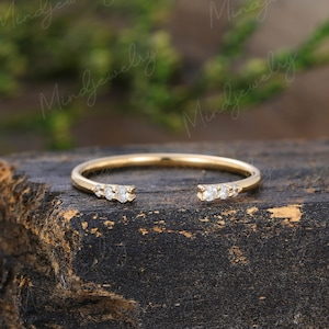 Unique Diamond wedding band Yellow Gold Wedding Band Gap Open wedding band simple diamond wedding ring Stackable Bridal Promise gift for her