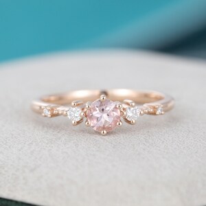 Morganite engagement ring vintage Rose gold engagement ring for women Unique Cluster Antique diamond wedding Bridal Promise Anniversary gift image 5